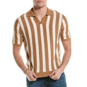 Magaschoni Johnny collar striped cotton wool blend polo sweater short sleeves